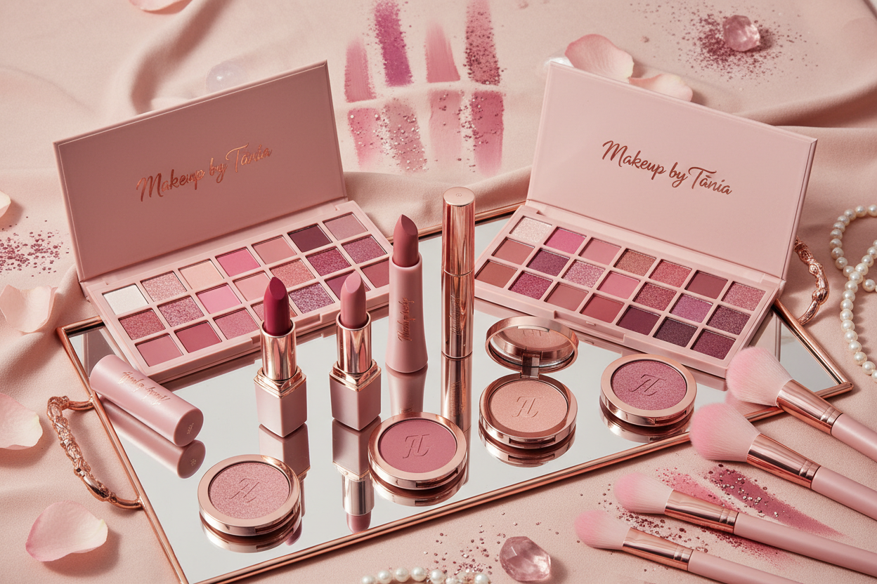 Uma com vibe rosa e cosméticos maquilhagem com Logo Makeup by Tânia